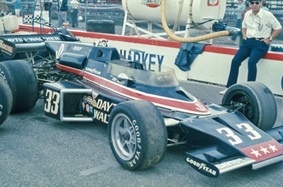 Bob Harkey's Dayton-Walther McLaren M16C at Pocono in June 1975. Copyright David A. Reese 2021. Used with permission.