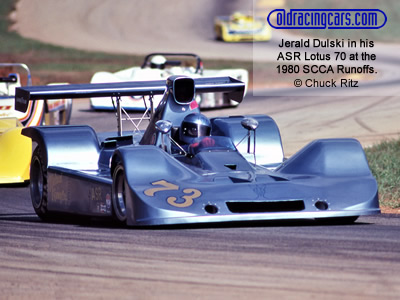 Jerald Dulski in his converted A Sports Racing Lotus 70 at the 1980 SCCA Runoffs. Copyright Chuck Ritz 2019. Used with permission.