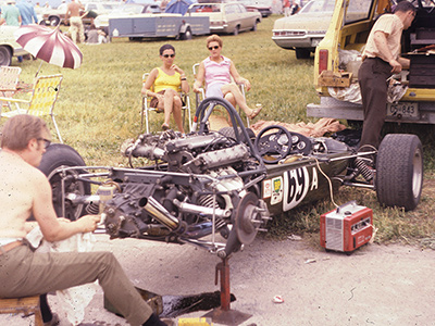 The Brabham BT23B of Al Pease receives some attention in the Mosport Park paddock in 1970. Copyright John Sadler 2011. Used with permission. The Brabham BT23B of Al Pease receives some attention in the Mosport Park paddock in 1970. Copyright John Sadler 2011. Used with permission.