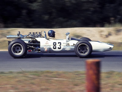 Peter Revson in Pete Botsford's LeGrand in practice at Lime Rock in 1968. Copyright Jeff Savage 2004. Used with permission.