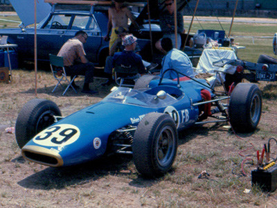 Dr John Hood's Formula B Brabham BT18 with Ford twin cam engine at Montgomery in 1967. Copyright David Seibert 2006. Used with permission.