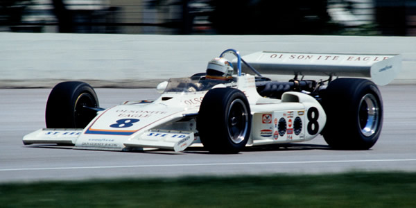Bobby Unser in his 1973 Eagle at Milwaukee in 1973. Copyright Glenn Snyder 2015. Used with permission.