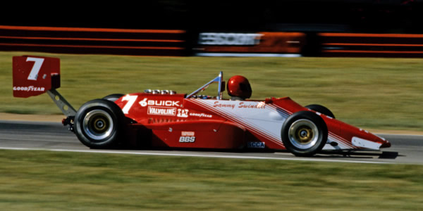 Sprint car driver Sammy Swindell in one of the less competitive Wildcar March 86As at Mid-Ohio in 1986. Copyright Glenn Snyder 2009.  Used with permission.