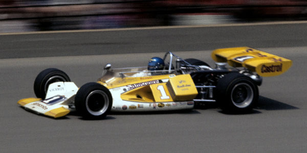 Joe Leonard in the Parnelli VPJ1 at Indianapolis in 1972. Copyright Glenn Snyder 2014. Used with permission.