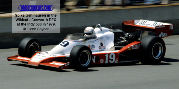 Spike Gehlhausen in the Wildcat - Cosworth DFX
at the Indy 500 in 1979. Copyright Glenn Snyder 2014. Used with permission. Spike Gehlhausen in the Wildcat - Cosworth DFX
at the Indy 500 in 1979. Copyright Glenn Snyder 2014. Used with permission.