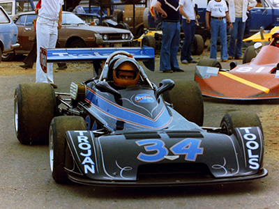 Ken Duclos in his Chevron B34 at Bryar in May 1976. Copyright Arny Spahn 2020. Used with permission.