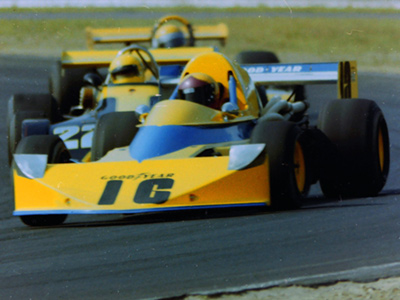 Peter Dodge in his March 74B/75B at the Lime Rock National in July 1976. Copyright Arny Spahn 2022. Used with permission.