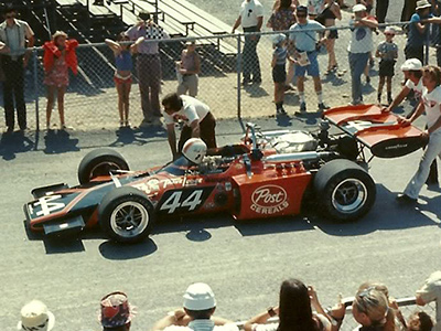 The Peat-Lola at Pocono in July 1972, by which time its nose had been reduced to more normal dimensions. Copyright Jim Stephens 2014. Used with permission.