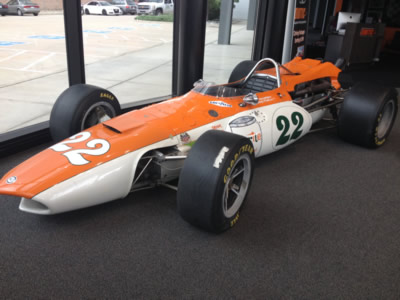 Wally Dallenbach's 1966 Eagle in the lobby of <a href=http://unserkarting.com/ target=_blank>Unser Karting</a> in July 2014. Copyright Unser Karting 2014. Used with permission. Wally Dallenbach's 1966 Eagle in the lobby of <a href=http://unserkarting.com/ target=_blank>Unser Karting</a> in July 2014. Copyright Unser Karting 2014. Used with permission.