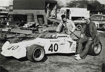 Donald MacLeod (left) and Christopher Wigdor with the Brabham BT38 they had hired for the Formula Atlantic race at Snetterton on Easter Monday 1974. Copyright Christopher Wigdor 2021. Used with permission.