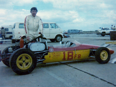 Frank Dickerson with his Brabham BT9 at Hutchinson, Kansas in 1977.  Dickerson would have been about 57 by this time. Copyright Dennis Dillman 2021. Used with permission.