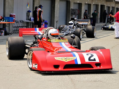 Warren Briggs driving Ike Smith's Chevron B24 at Monterey in August 2018. Copyright Albert Wong 2018. Used with permission.