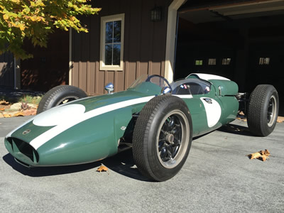 Rodney Smith's Cooper T53 in front of his garage in Carmel Valley November 2015. Copyright Rüdiger Friedrichs 2016. Used with permission.