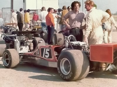 Bill Baker and his mechanic Chuck Raggio with his Lola T300 at Riverside in 1974. Copyright Chuck Raggio 2011. Used with permission.