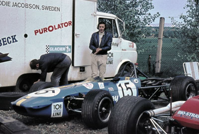 Eddie Jacobson's March 703 in the paddock at Brno in May 1970. Copyright free (image by Lubomír Karbusický) 2019. Used with permission.