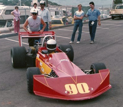 Steve Hartgraves with his March 722/76B at Laguna Seca in 1985.  The blond kid in the background is Jimmy Vasser. Copyright Steve Hartgraves 2020. Used with permission.