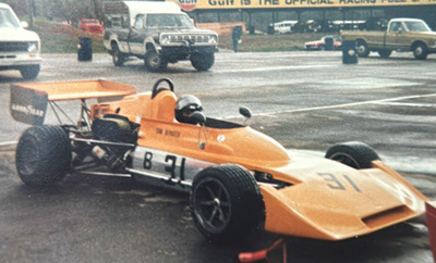 Tom DePagter with his Falconer-bodied March 722. Copyright Tom DePagter 2025. Used with permission.