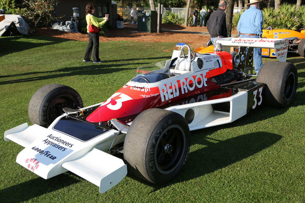 The former Vern Schuppan Red Roof Inns/Theodore Racing McLaren M24 at the Amelia Island Concours in 2014. Copyright John Wiley 2020. Used with permission.
