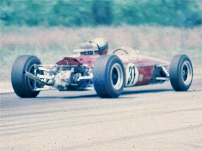 Bill Gubelmann in his red Formula C Brabham BT18 at VIR in April 1967. Copyright Ed Lloyd (virhistory.com) 2024. Used with permission. Bill Gubelmann in his red Formula C Brabham BT18 at VIR in April 1967. Copyright Ed Lloyd (virhistory.com) 2024. Used with permission.