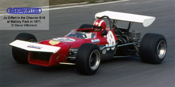 Jo Siffert in the Chevron B18 
at Mallory Park in 1971. Copyright Steve Wilkinson 2019. Used with permission.