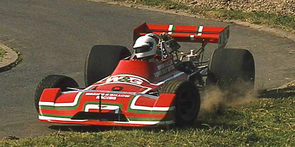 John Cussins gets the new Chevron B32 muddy at Harewood in 1975. Copyright Steve Wilkinson 2006. Used with permission.