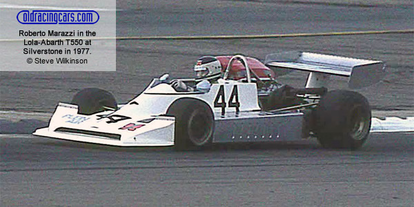 Roberto Marazzi in the Lola-Abarth T550 at Silverstone in 1977. Copyright Steve Wilkinson 2019. Used with permission. Roberto Marazzi in the Lola-Abarth T550 at Silverstone in 1977. Copyright Steve Wilkinson 2019. Used with permission.