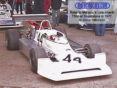 Roberto Marazzi's Lola-Abarth T550 at Silverstone in 1977. Copyright Steve Wilkinson 2019. Used with permission.
