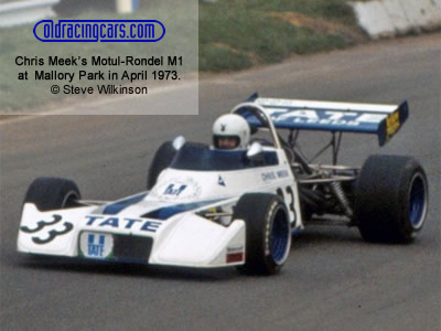 Chris Meek on his debut in the Formula Atlantic Motul Rondel M1 at Mallory Park in April 1973. Copyright Steve Wilkinson 2019. Used with permission. Chris Meek on his debut in the Formula Atlantic Motul Rondel M1 at Mallory Park in April 1973. Copyright Steve Wilkinson 2019. Used with permission.