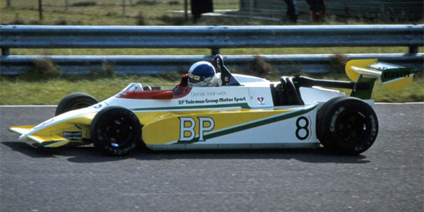 Derek Warwick in the BP-sponsored works Toleman TG280 at Thruxton in early 1980. Copyright Steve Wilkinson 2019. Used with permission.