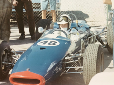 Alan Rees in Bob Winkelmann's Brabham BT21A at Stardust Raceway in February 1968. Copyright Bill Wolfe 2025. Used with permission. Alan Rees in Bob Winkelmann's Brabham BT21A at Stardust Raceway in February 1968. Copyright Bill Wolfe 2025. Used with permission.