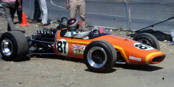 Bill Gubelmann prepares to go on track in his Brabham BT23F at Bryar Motorsport Park, probably at the National in Sept 1968. Copyright Mark Wrightson 2015. Used with permission.