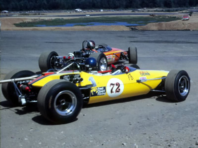 Joe Grimaldi follows Bill Gubelmann out onto the track in his Chevron B14 at Bryar Motorsport Park, probably at the National in Sept 1968. Copyright Mark Wrightson 2015. Used with permission.